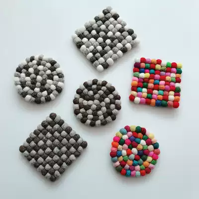 Export Japanese handmade creative gray color ball wool felt Tea Cup cushion absorbent heat insulation pad Christmas gift decoration