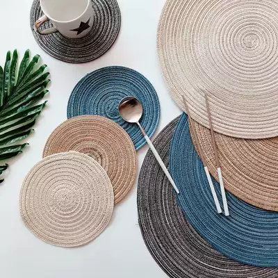 Simple cotton and linen woven round table mat fabric anti-hot plate mat insulation mat non-slip coaster pot mat Western placemat