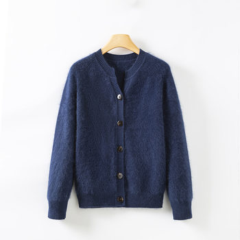 This year's popular special puyuan autumn and winter new v-neck wool cashmere brushed knitted cardigan women's loose sweater