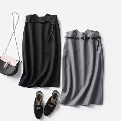 Thin waist, narrow hip, giant thin Office temperament, workplace style, simple vertical cut, high waist, hip and knee skirt