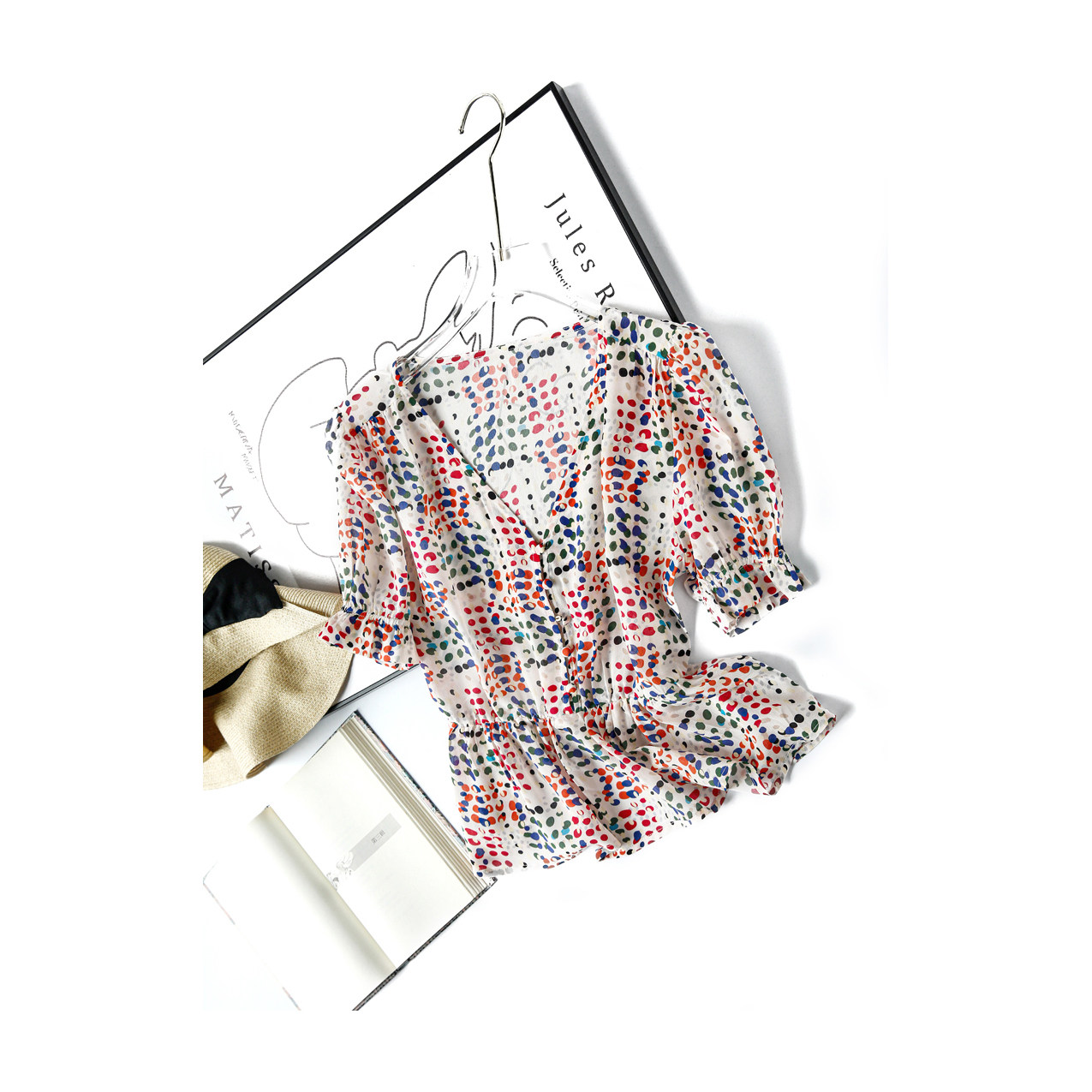 Offer price-mottled land away from summer scenery Ocean Pie small short Blouse Real Silk Printed Blouse Women Summer