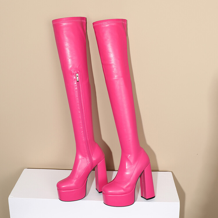 Over-The-Knee Boots, New Autumn and Winter Style, Slim High Boots, High Heels, Thick Heels, Waterproof Platform Elastic Boots, Versatile Women's Boots