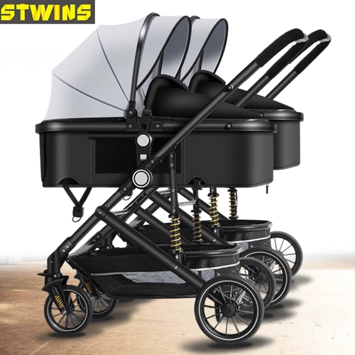 Коляска для близнецов с сидением, складная кукла для новорожденных для двоих, можно сидеть и лежать