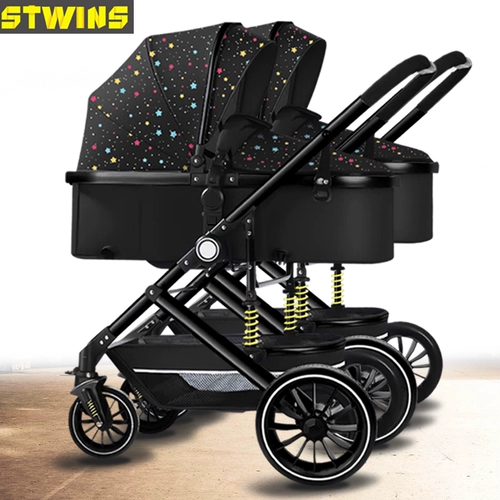 Коляска для близнецов с сидением, складная кукла для новорожденных для двоих, можно сидеть и лежать