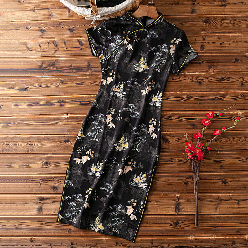 Qipao Long version Summer 2021 New young models of the country Wind comeback Old Shanghai Daily improved foreign clothing