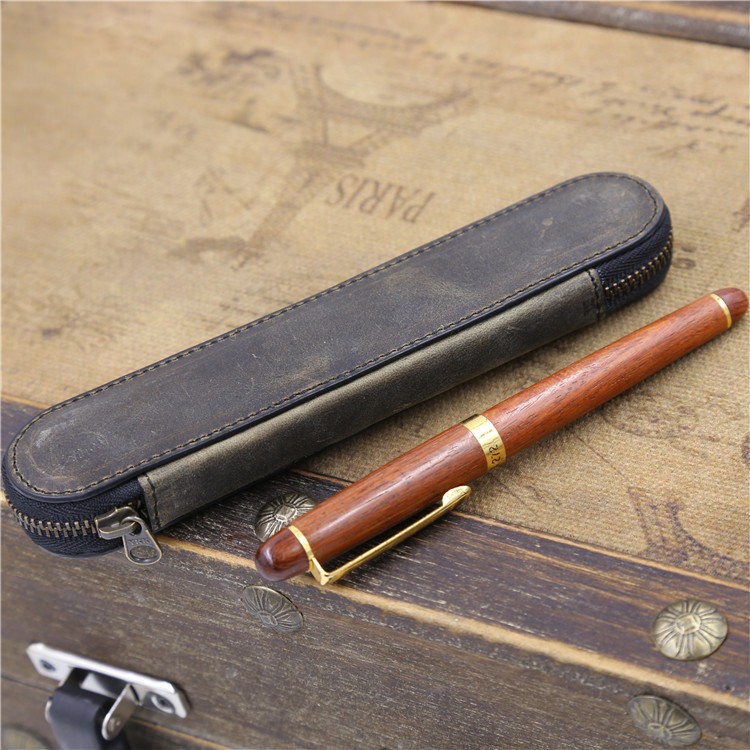 Violin-style genuine leather pen set pen bag Bull Leather Necklace style creative containing signature pen retro