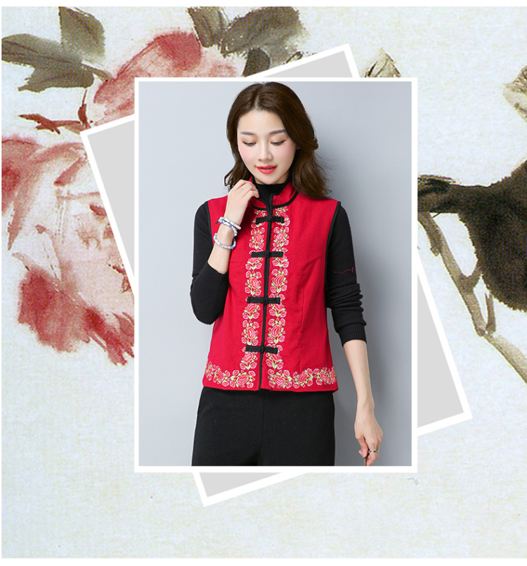 Áo khoác vest nữ quốc thu 2018 mới thêu retro không tay cotton và vải lanh ngắn đứng cổ áo Tang vest vest vest áo nữ đẹp