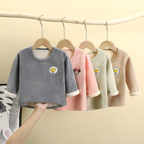 Baby boneless plus velvet top childrens long-sleeved warm sweater children spring autumn and winter wear plush warm clothes inside and outside