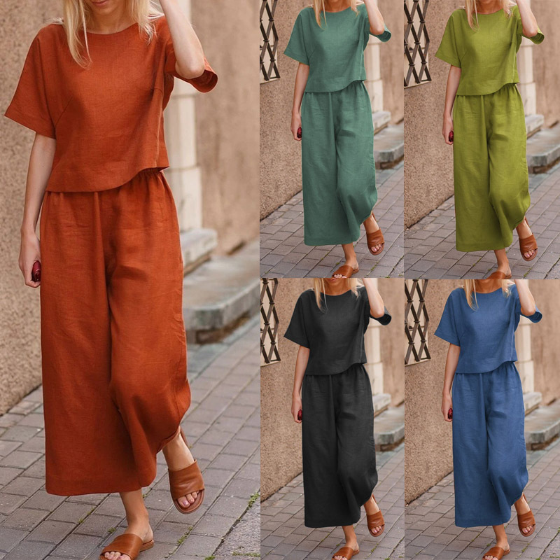 2022 Cross-Border European and American Women's Clothing Amazon Aliexpress New Linen Casual Loose Solid Color Two-Piece Set 2022 Cross-Border European and American Women's Clothing Amazon Aliexpress New Linen Casual Loose Solid Color Two-Piece Set