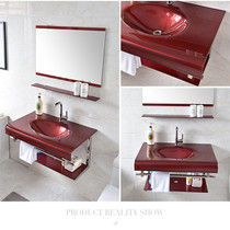 Tempered wash basin small apartment wall type washbasin stainless steel bracket Mini bathroom cabinet combination pool