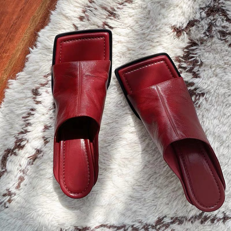 2025 New Trendy Genuine Leather Square-Toe Roman Sandals and Slippers for Women, Summer Outdoor Wear, Fashionable Versatile Stiletto High Heels