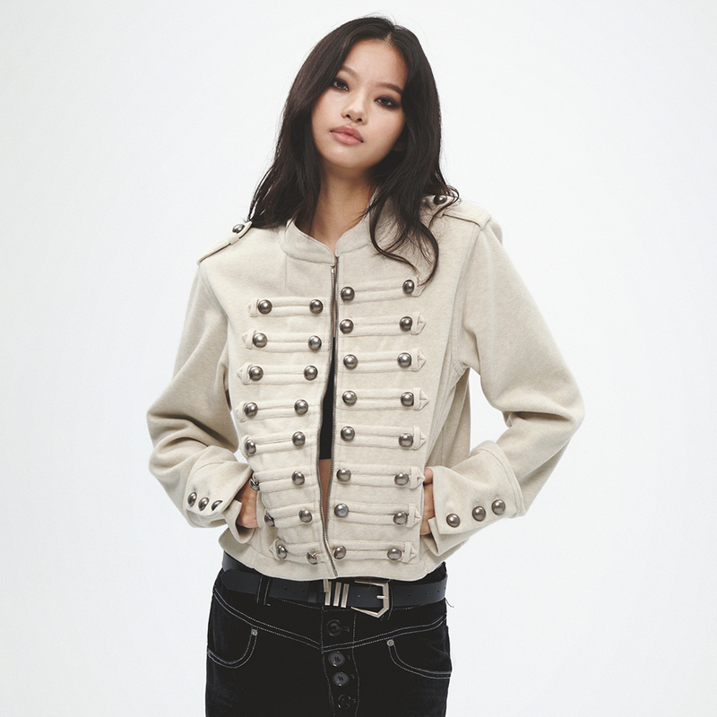 Faychui Yuan Yiqi's Same Style Retro Palace Punk Street Metal Decorative Zipper Shoulder-Padded Jacket
