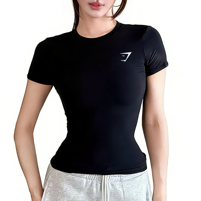 Gymshar Fitness Short-Sleeved Women's Shark Quick-Drying Outdoor Running Yoga T-Shirt Breathable Top High-Elastic Sports T-Shirt