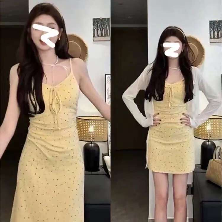 French Floral Bow Suspender Dress for Women 2025 Summer New Style Slimming Look and Chic Long Skirt