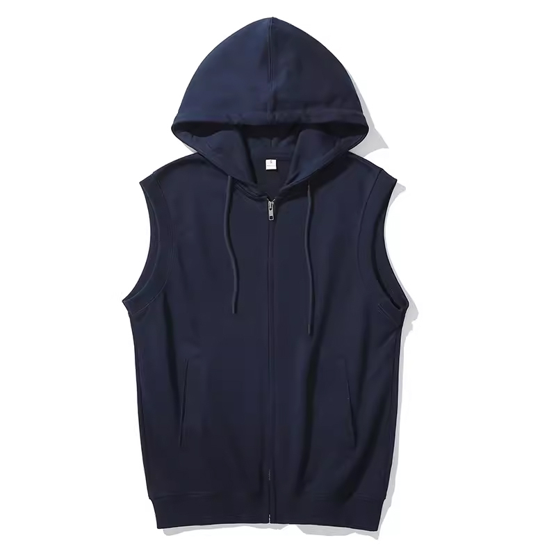Amycoulee Export American-Style Heavyweight Solid Color Autumn Hooded Vest Cardigan Men's Jacket Vest
