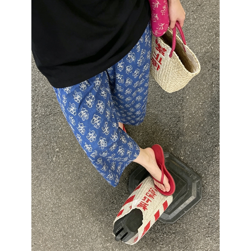 Korean Dongdaemun Summer New Fashion Casual Style Design Gradient Direct Spray Print Floral Wide-Leg Cropped Pants