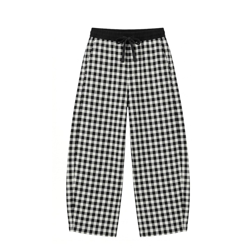 Korean Dongdaemun Summer New Fashion Simple Design Black and White Plaid High-Waisted Loose Drape Casual Pants