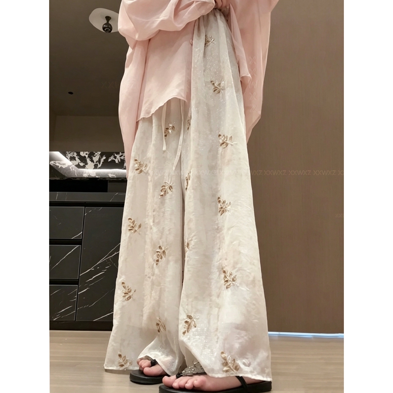 Korean Dongdaemun Summer New Design Lazy Style Retro Casual Heavy Embroidery Versatile Wide-Leg Pants Korean Dongdaemun Summer New Design Lazy Style Retro Casual Heavy Embroidery Versatile Wide-Leg Pants