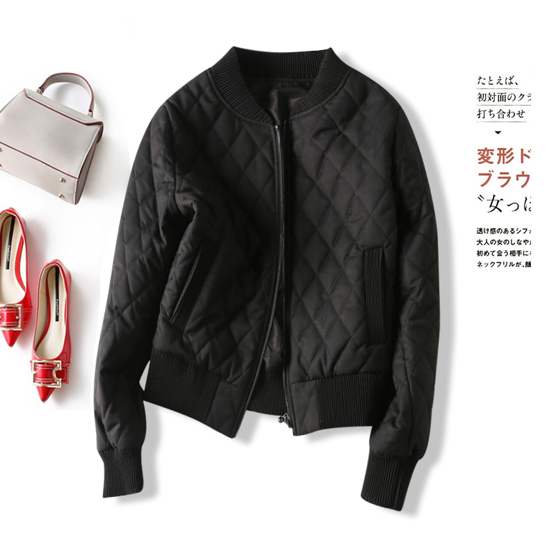 Diamond-Patterned Quilted Thick Short Jacket for Women, 2025 Autumn and Winter New Style, Zippered Cotton Baseball Short Jacket for Women