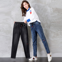 Jeans Women Loose High Waist Autumn Winter New Tight Waist Turnip Pants Winter Kharen Pants Black Plus Suede Pants Straight