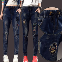 Big Code Plus Suede Jeans Woman Spring Autumn 2017 New Breaking Hole Fat Mm Korean Version High Waist Display Slim Loose Kharen Pants Winter