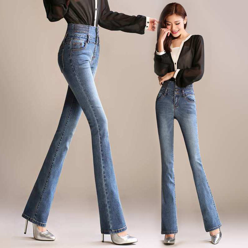 Summer thin section High waist micro-laps Jeans Women Long Pants Elastic Personality glutes Hip Large Size Lady Horn Pants