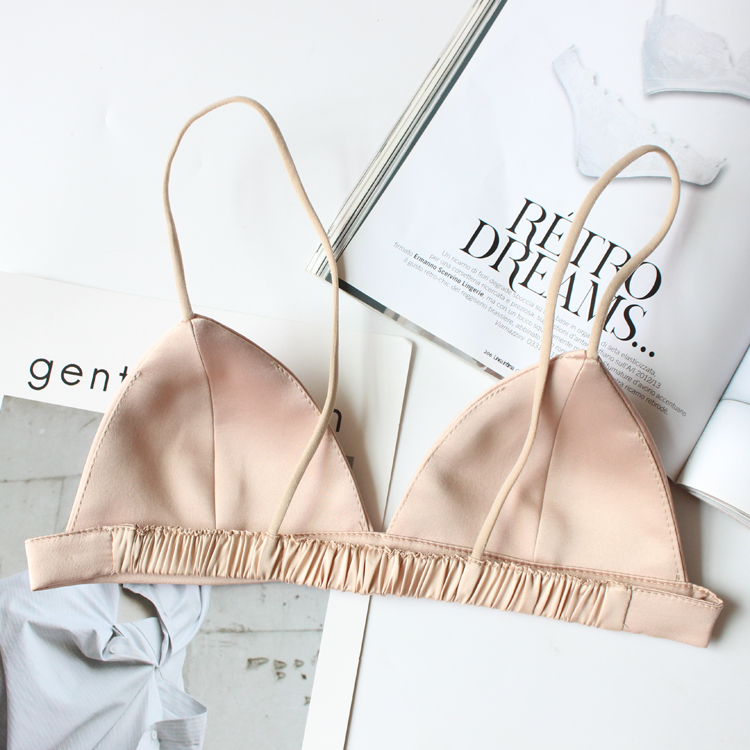 Dây đeo vai mỏng sexy bikini tam giác cup đồ lót không có vòng thép ngực nhỏ mô phỏng lụa bên ngoài vest áo ngực không lồi