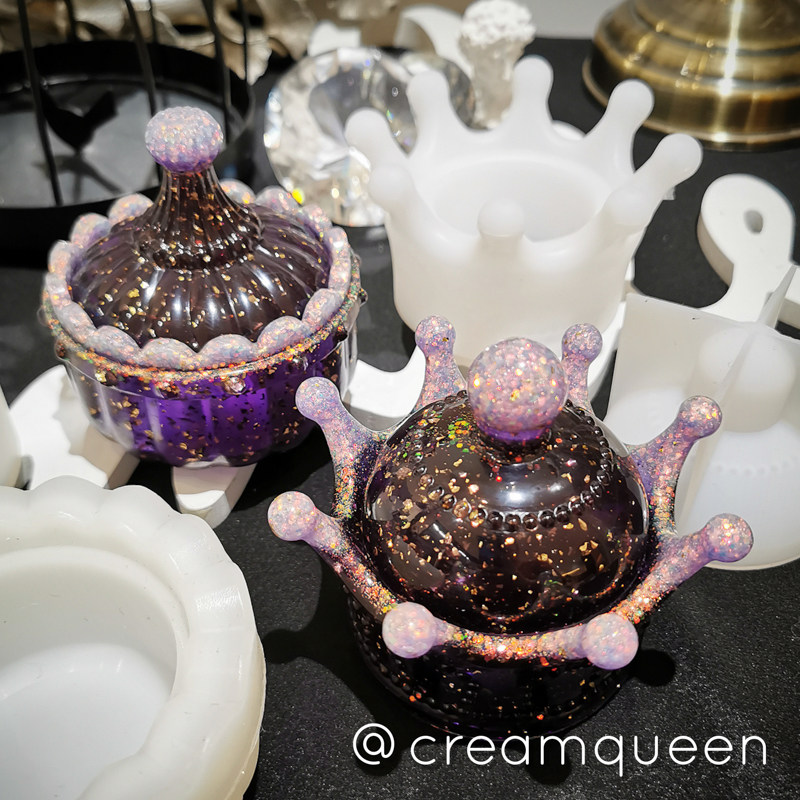 Open the lid pumpkin crown jewelry box storage box silicone mold DIY glue cream queen table decoration