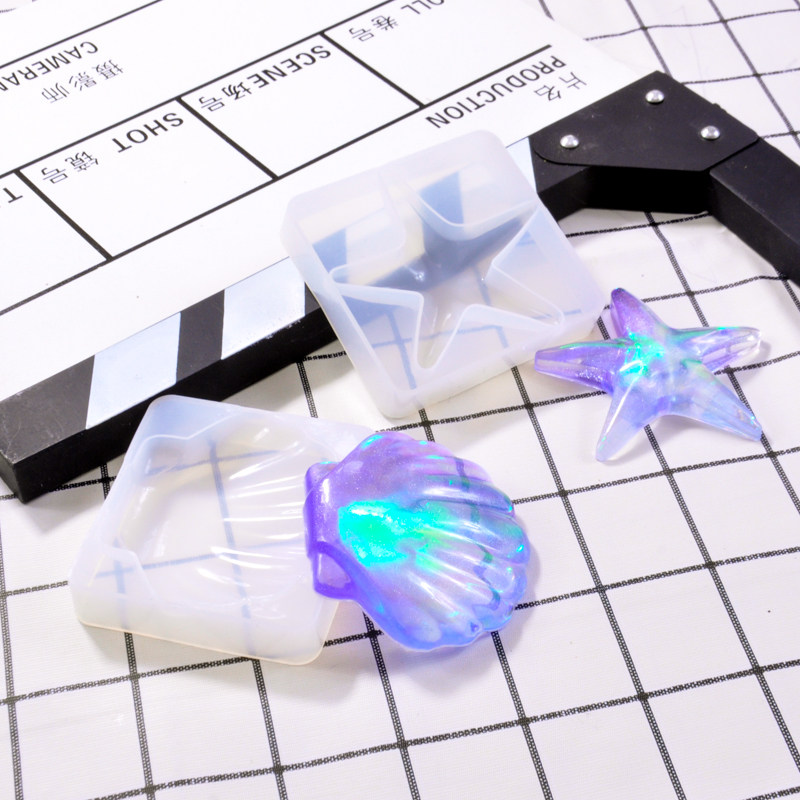 Cream Queen Ocean Large Sea Star Shell Mirror Face free from polished glossy surface translucent silicone mold DIY drop glue