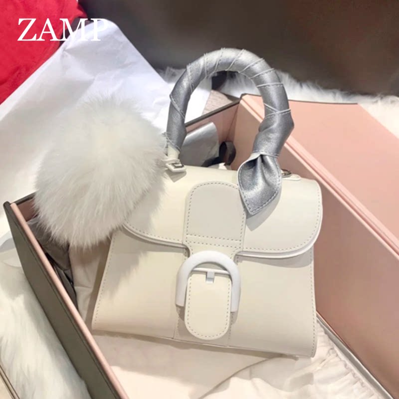 French ZAMP women's bag white snow princess 100 hitchhiking hooded handbag trendy single shoulder sloped genuine leather Kylie bag