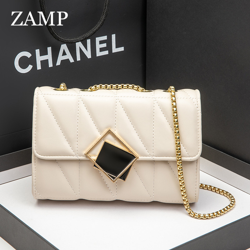 French ZAMP special cabinet women's bag light extravagant genuine leather rhombus chain pack fashion 100 hitch satchel shoulder small square bag