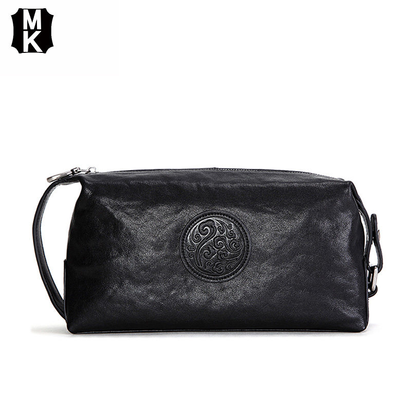 MK handbag male real cow leather business casual large capacity men's long version mobile phone wallet hand hold bag clip bag washing bag