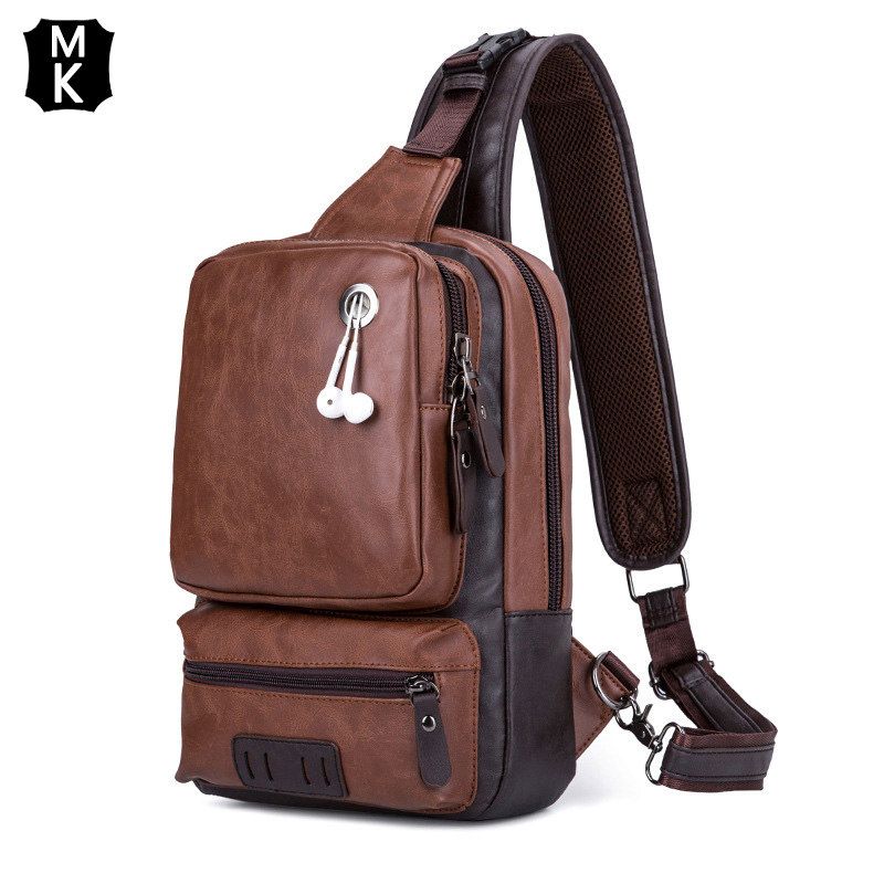 mk2022 new multifunctional genuine leather chest bag men's bag men's single shoulder inclined satchel bag men's bag large capacity pocket
