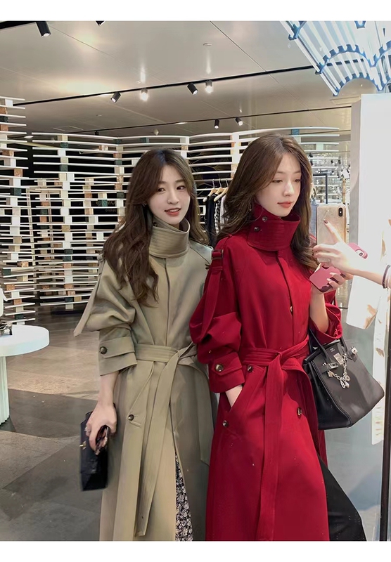 Red French-Style Trench Coat for Women, Mid-Length, Stand Collar, 2026 Spring New Style, Drapey, Popular, High-End, Designer-Inspired Jacket