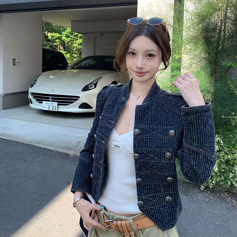 Autumn Korean-Style Sweet and Cool Stand-Collar Workwear Biker Jacket for Women, New Autumn Casual Versatile Design Top Autumn Korean-Style Sweet and Cool Stand-Collar Workwear Biker Jacket for Women, New Autumn Casual Versatile Design Top