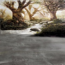 The scenic view of the character is written true 001