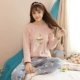 Bộ đồ ngủ nữ mùa thu và mùa đông cotton dài tay phiên bản Hàn Quốc của cô gái công chúa gió mùa thu sinh viên tươi có thể mặc một bộ đồ phục vụ tại nhà