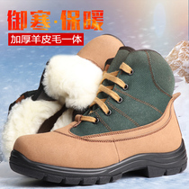 Winter thickened wool boots mens northeast sheepskin wool one-piece cold-proof and warm snow boots non-slip waterproof and warm cotton shoes