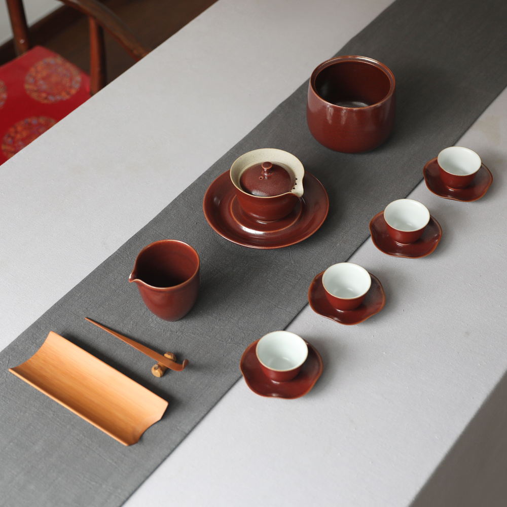 Spring mud handmade ceramic Jingdezhen kung fu coarse pottery tea tea cup set set of 13 kung fu tea sets