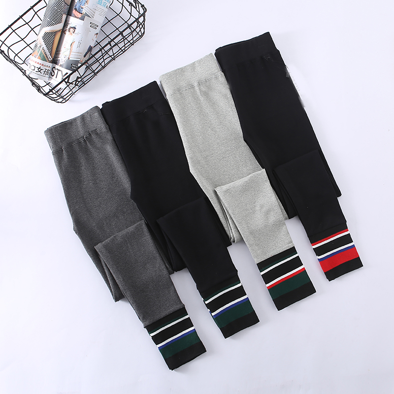 Quần legging thể thao sọc hàn quốc mùa thu nữ không có sợi cotton nhung Chân co giãn để mặc quần dài quần baggy nữ