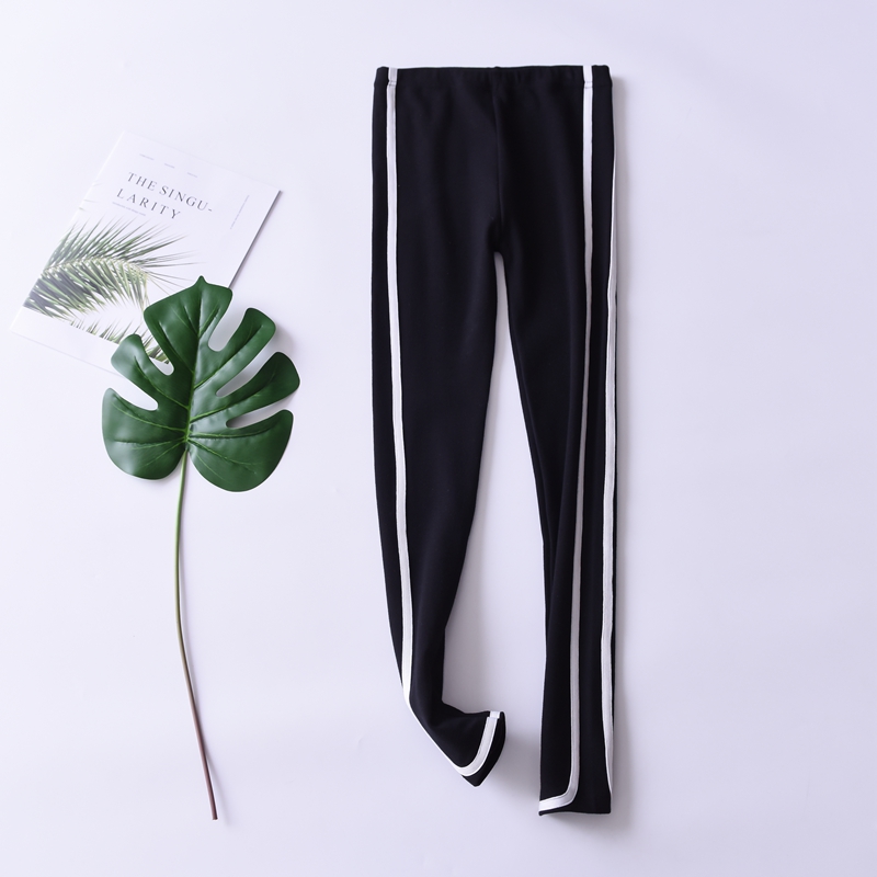 Mùa thu dày màu trắng quần legging thể thao phụ nữ không mặc cộng với sọc dọc nhung bó sát quần cotton bó chân quần vải nữ