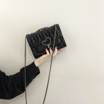 Lamode net red texture small bag female 2020 new female bag ins pleated chain messenger bag tide soft leather