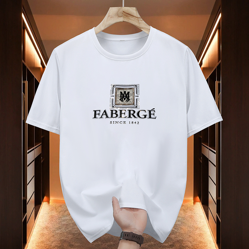 2024 Heavy-Duty Rhinestone T-Shirt for Men, Plus Size, Oversized, Round Neck, Loose Short-Sleeve, Trendy Brand Top for Big and Tall Men