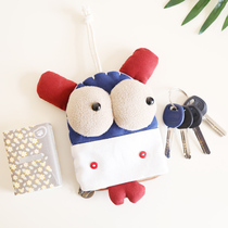 Key bag female Korean cute fabric pull-out multi-function manual storage bag Coin purse Cartoon canvas card bag