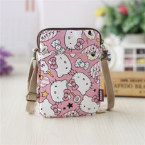Cartoon canvas mobile phone bag female 2021 new mini bag halter neck mobile phone bag simple and versatile fabric crossbody bag