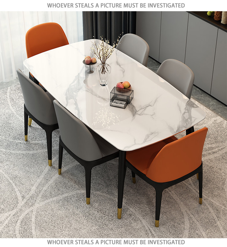 Мраморный стол 现代简约亮光岩板餐桌椅组合家用小户型网红轻奢长方形吃饭桌子 9420294039