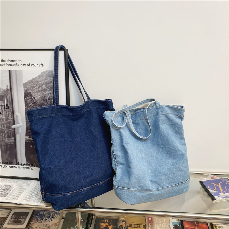 Washed Denim Bag for Women, Large Capacity, New Trendy Brand, Fashionable and Versatile Shoulder Bag, Simple Casual Handbag Tote Bag