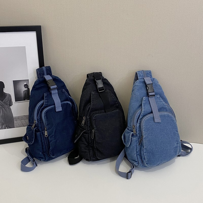 Multifunctional Retro Washed Denim Bag for Women, New Trendy Brand Travel Sports Shoulder Bag, Versatile Chest Bag