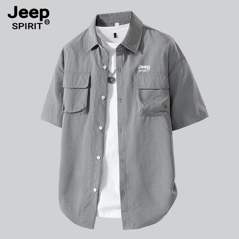 Jeep 2025 New Summer Ice Silk Short-Sleeved Shirt Men's Casual Pure Color Half-Sleeved Workwear Outer Shirt