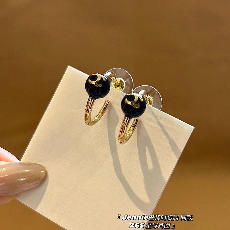 Jennie Style Earrings Navy Blue Enamel Earrings for Women 26S Hook Round Hoop Earrings